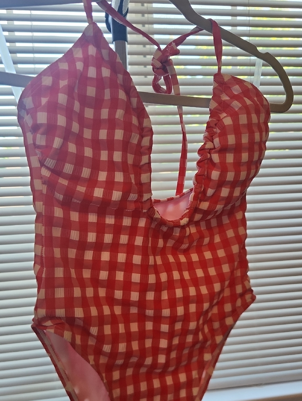 Red and White Gingham One-Piece Swimsuit